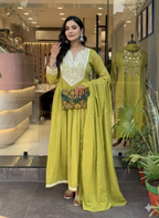 Green Embroidered Anarkali Salwar Suit Set | Beautiful 3-piece set with elegant sequence mirror work