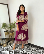 Mustard Yellow & Wine Co-Ord Set for Women | Kurta and Pant Set
