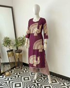 Mustard Yellow & Wine Co-Ord Set for Women | Kurta and Pant Set