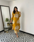 Mustard Yellow & Wine Co-Ord Set for Women | Kurta and Pant Set