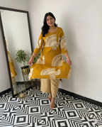 Mustard Yellow & Wine Co-Ord Set for Women | Kurta and Pant Set