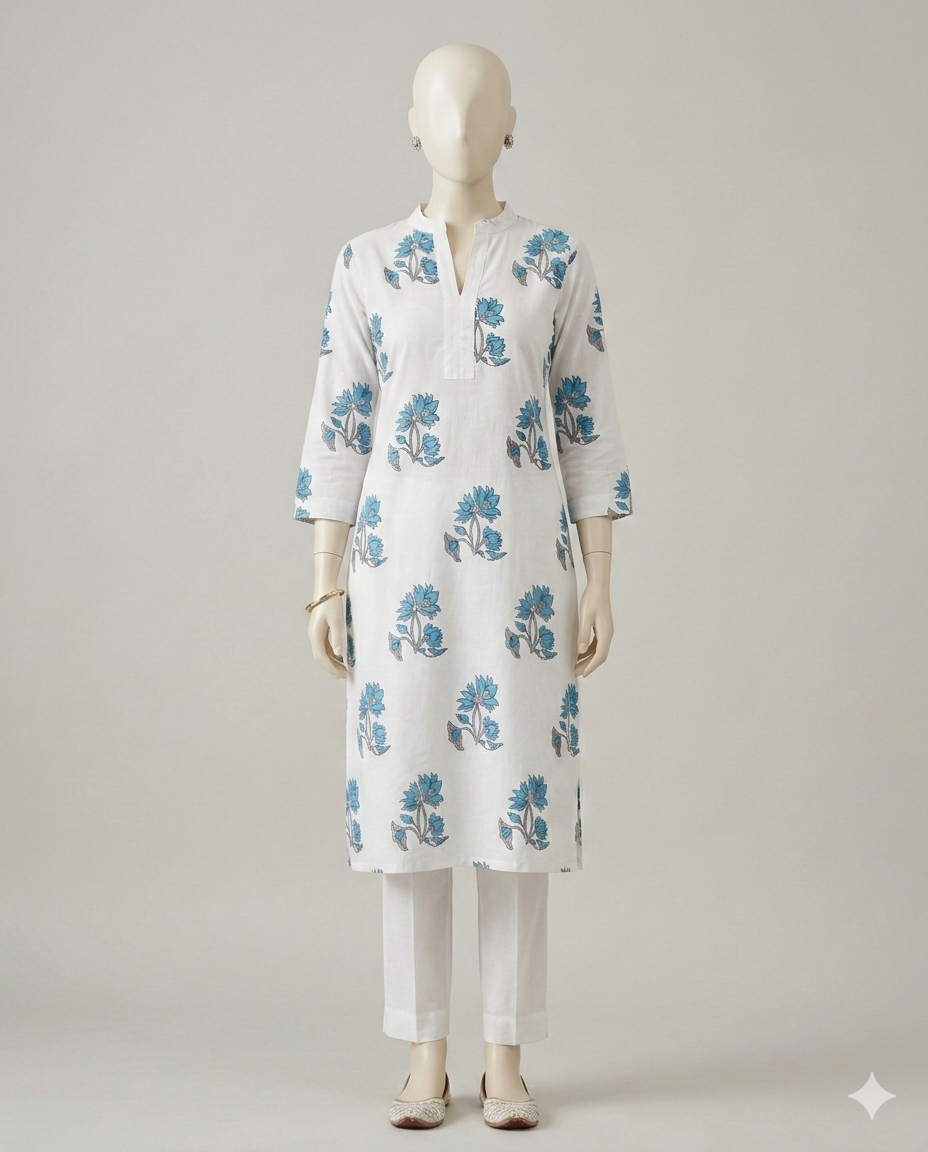 Premium Floral Fine Cotton Kurti Pant Set | Stylish Summer Co-ord Set