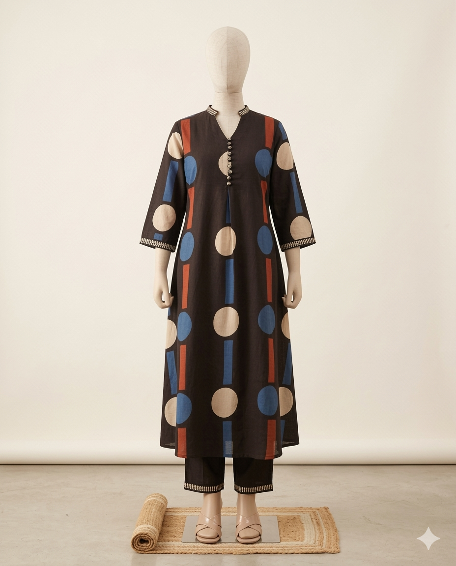 Black Polka Dot Co-Ord Set for Women | Kurta and Pant Set