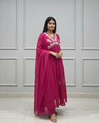 Pink Floral Yoke Design V Neck Kurti | Aliya Style Embroidered Kurta Set