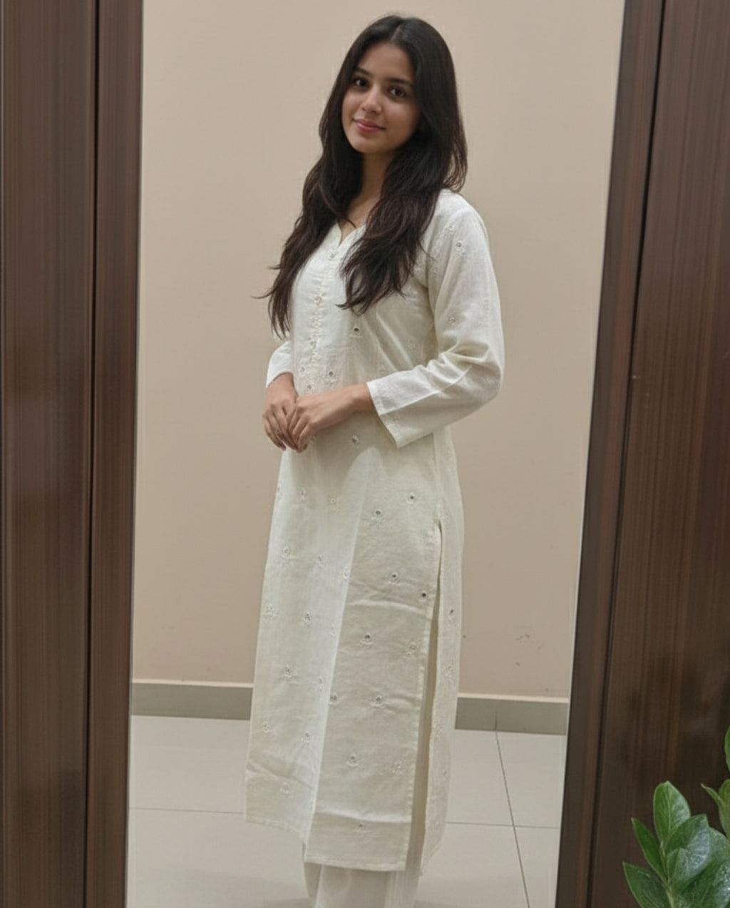 Elegant White Chanderi Kurti Pant Set | Women Ethnic Set