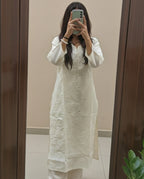 Elegant White Chanderi Kurti Pant Set | Women Ethnic Set