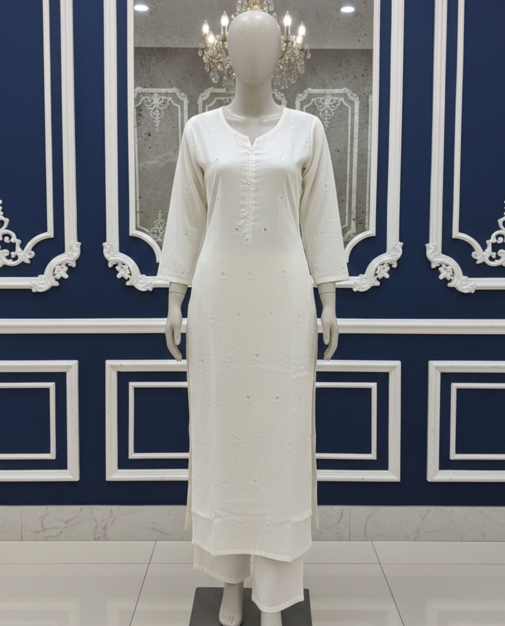 Elegant White Chanderi Kurti Pant Set | Women Ethnic Set