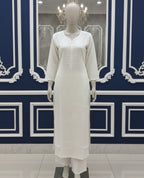 Elegant White Chanderi Kurti Pant Set | Women Ethnic Set