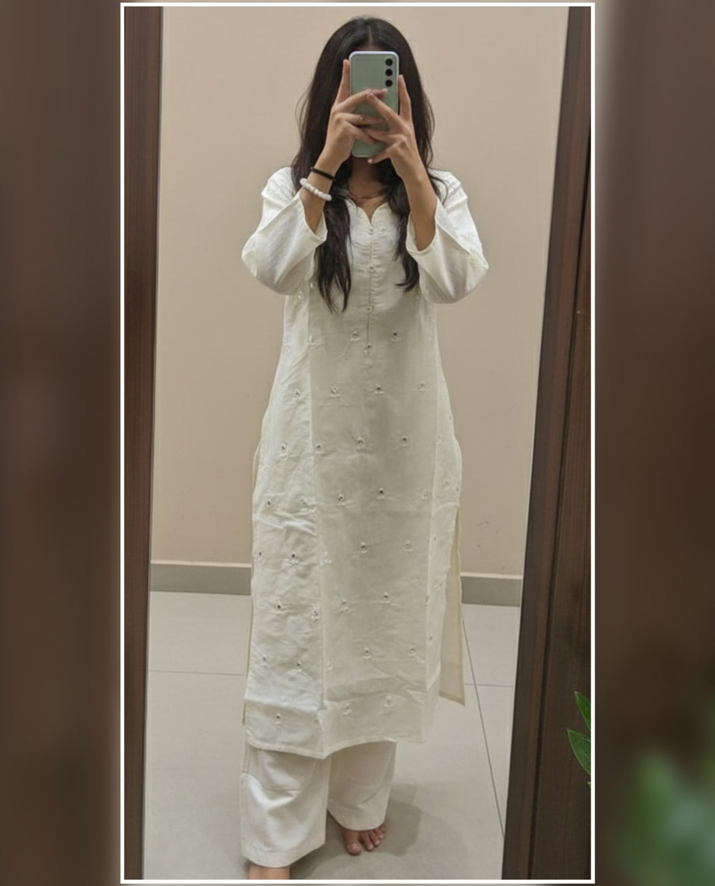 Elegant White Chanderi Kurti Pant Set | Women Ethnic Set