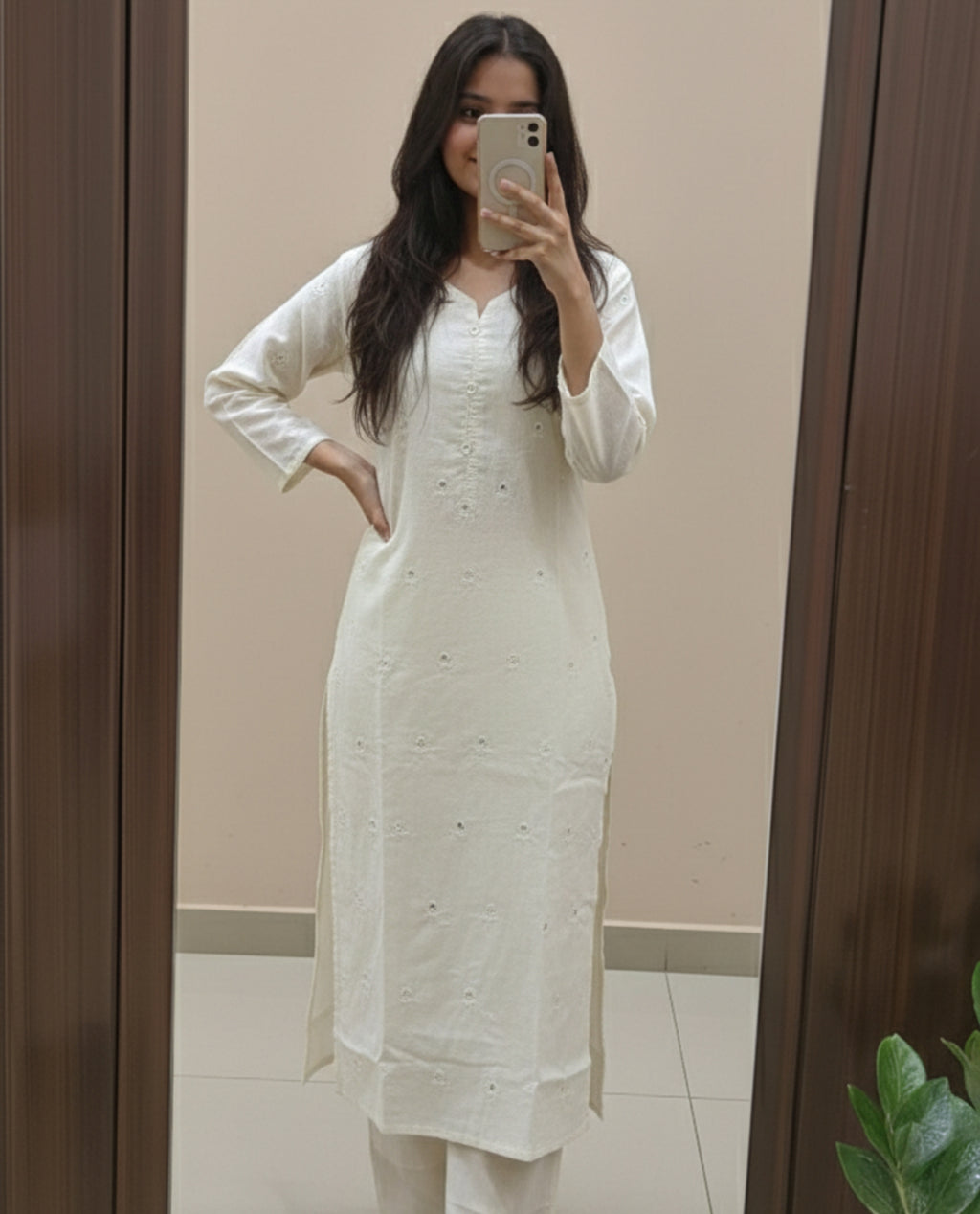 Elegant White Chanderi Kurti Pant Set | Women Ethnic Set
