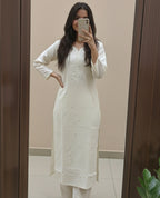 Elegant White Chanderi Kurti Pant Set | Women Ethnic Set