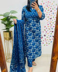 Premium Ajrakh Cotton 3-Piece Suit | Women Kurti Pant attached Dupatta 