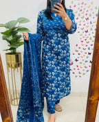 Premium Ajrakh Cotton 3-Piece Suit | Women Kurti Pant attached Dupatta 