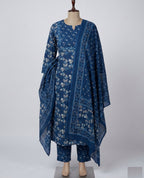Premium Ajrakh Cotton 3-Piece Suit | Women Kurti Pant attached Dupatta 
