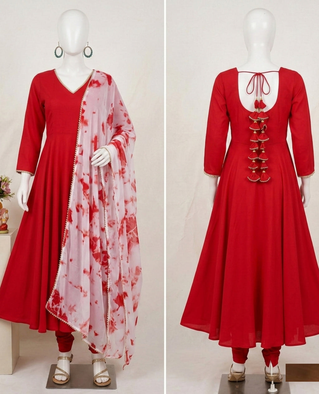 Designer Anarkali Gown with Chiffon Shibori Dupatta | 3 Pcs Suit