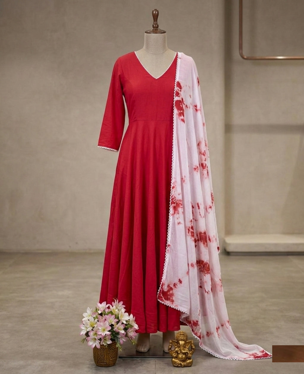 Designer Anarkali Gown with Chiffon Shibori Dupatta | 3 Pcs Suit
