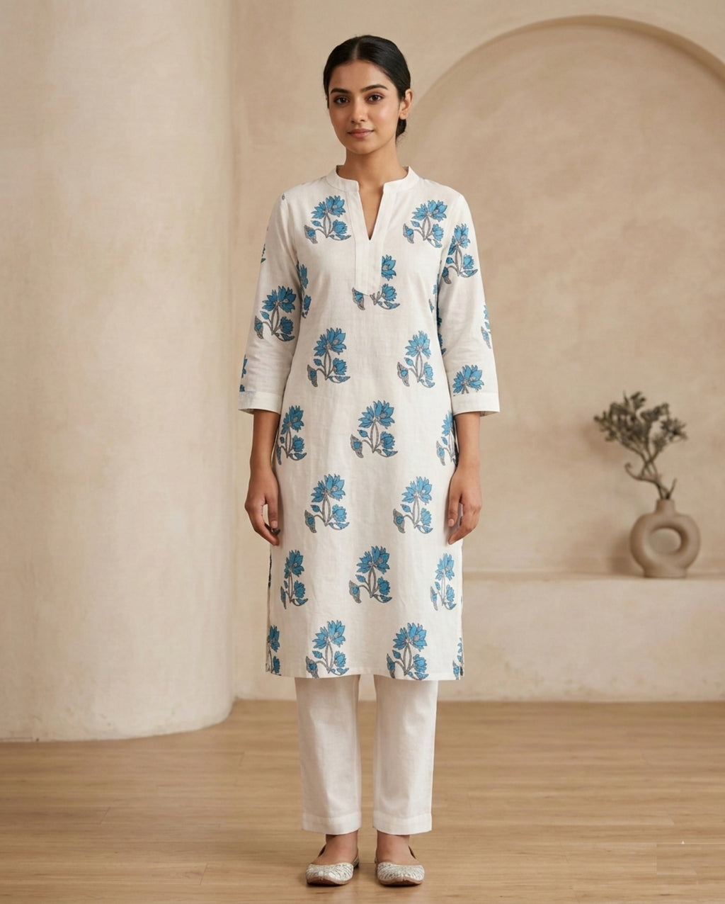 Premium Floral Fine Cotton Kurti Pant Set | Stylish Summer Co-ord Set