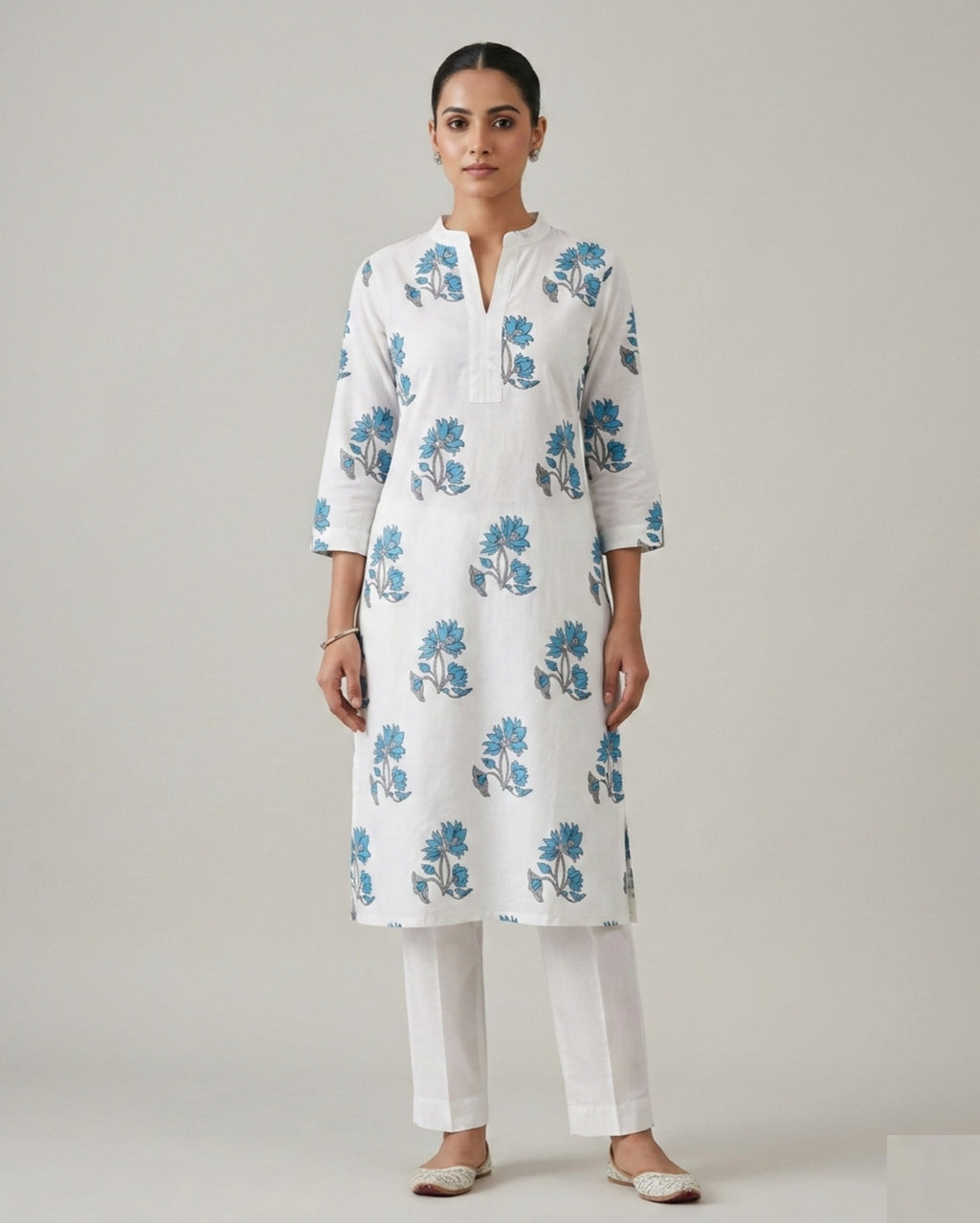 Premium Floral Fine Cotton Kurti Pant Set | Stylish Summer Co-ord Set