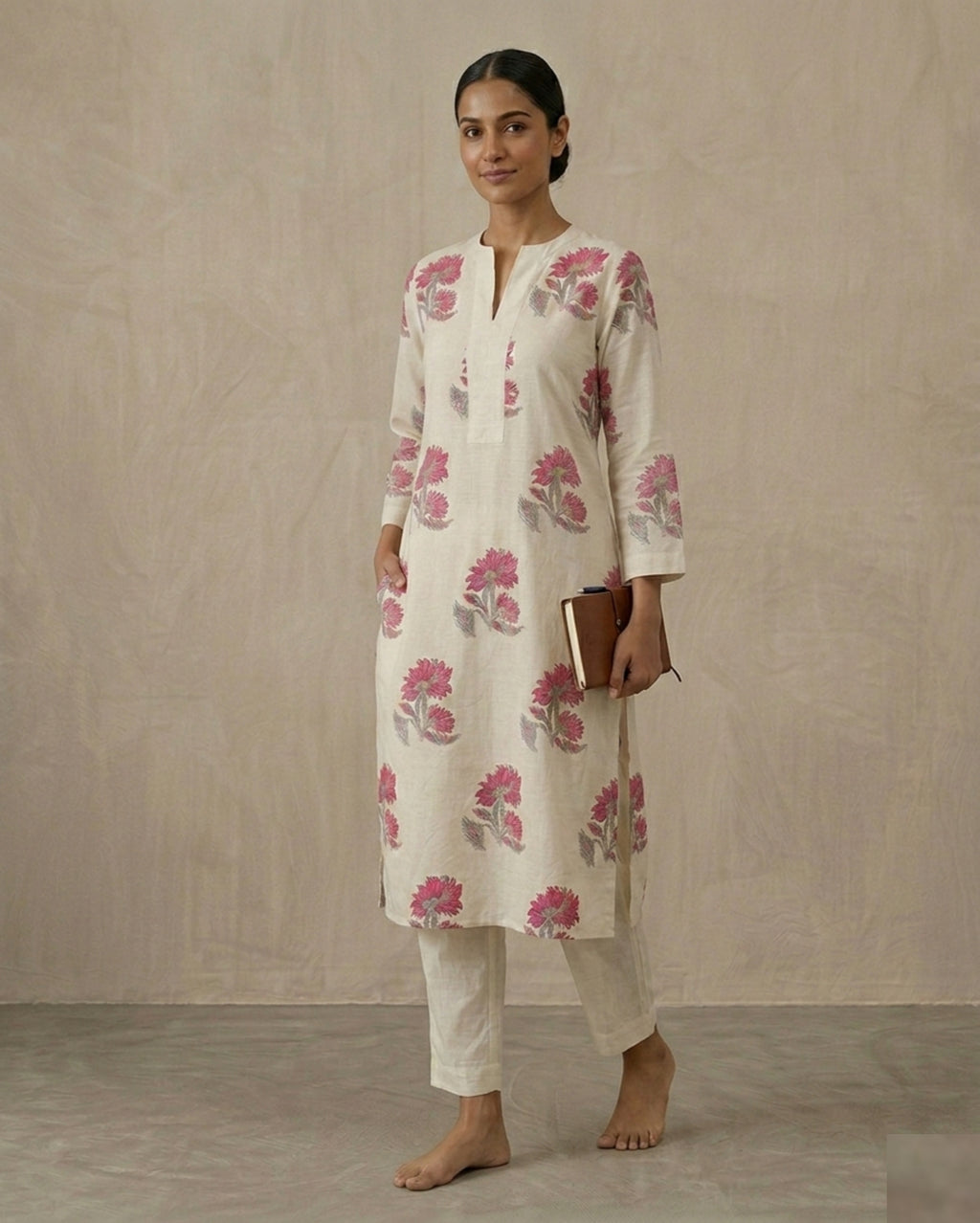 Premium Floral Fine Cotton Kurti Pant Set | Stylish Summer Co-ord Set