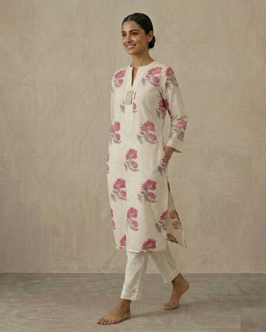 Premium Floral Fine Cotton Kurti Pant Set | Stylish Summer Co-ord Set