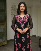 Exclusive Lucknowi Chikankari Aari Work | Women's Kurta and Pant Set