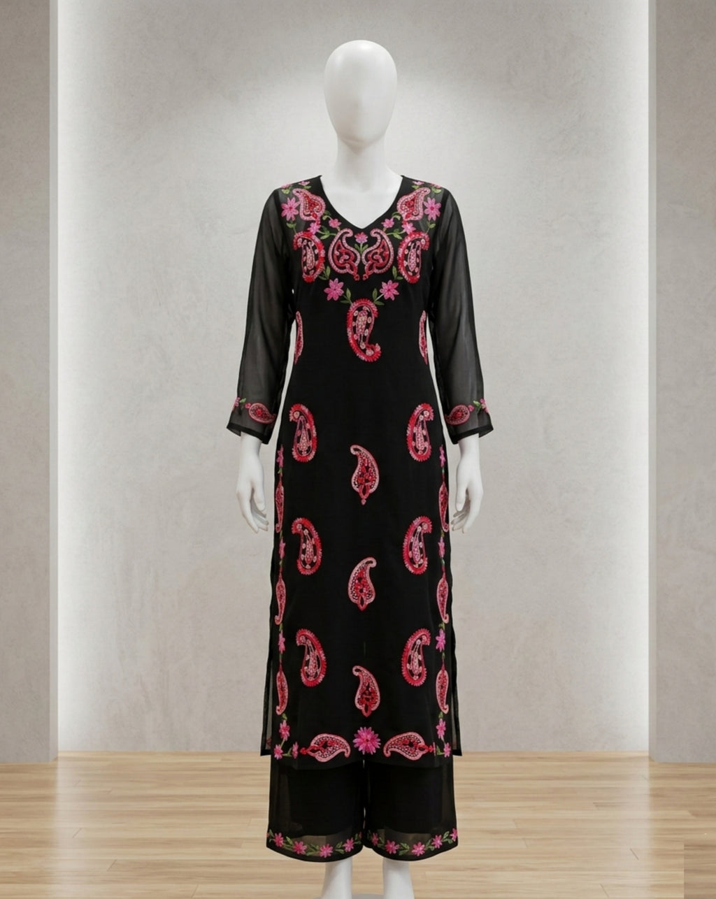 Exclusive Lucknowi Chikankari Aari Work | Women's Kurta and Pant Set