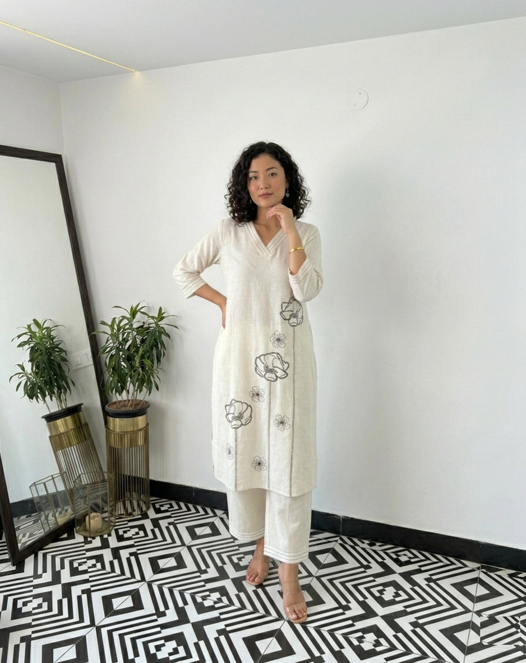 Embroidered Natural Cotton Co-Ord Set for Women | Kurta and Pant Set for Women