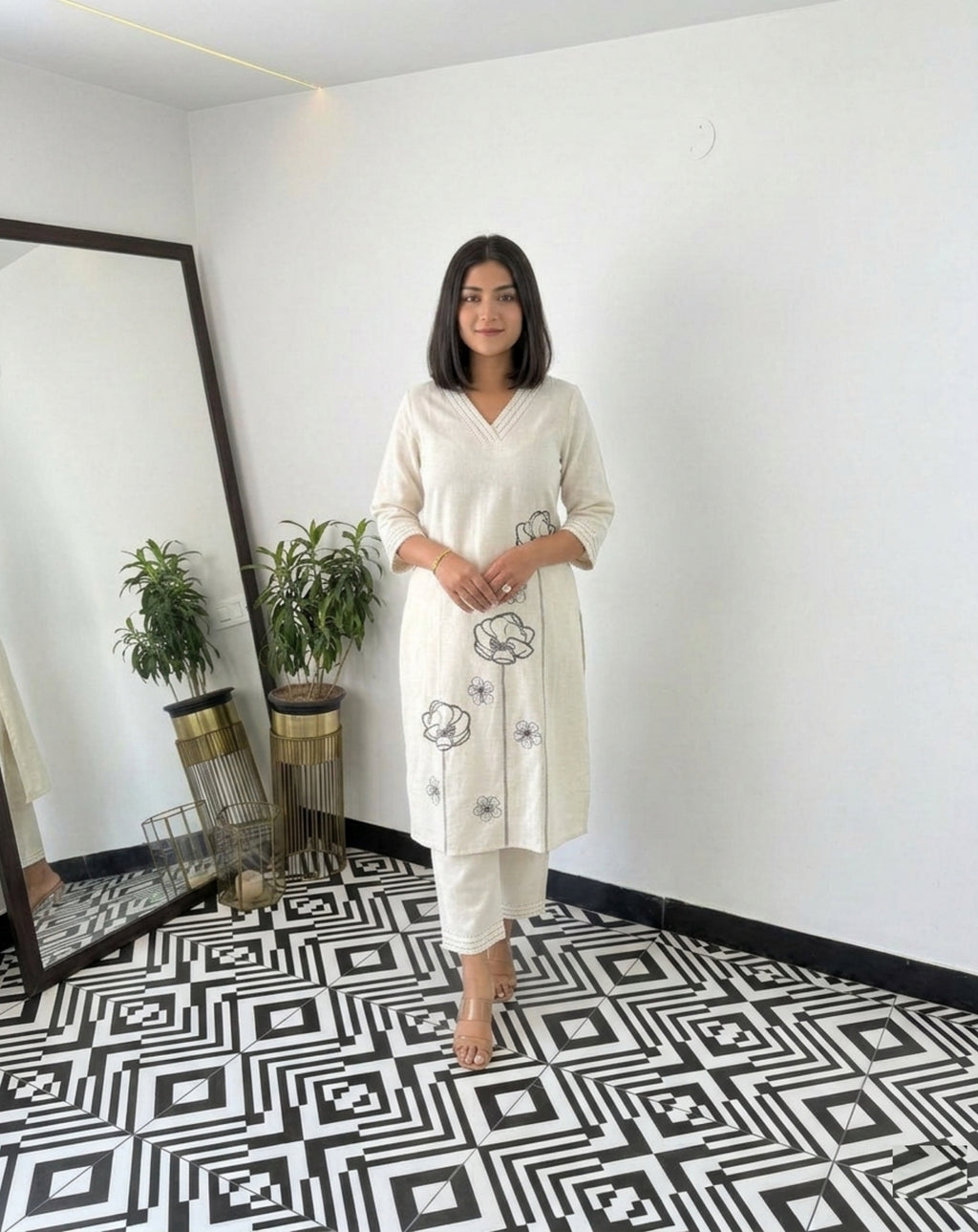 Embroidered Natural Cotton Co-Ord Set for Women | Kurta and Pant Set for Women