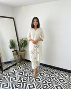 Embroidered Natural Cotton Co-Ord Set for Women | Kurta and Pant Set for Women