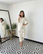Embroidered Natural Cotton Co-Ord Set for Women | Kurta and Pant Set for Women