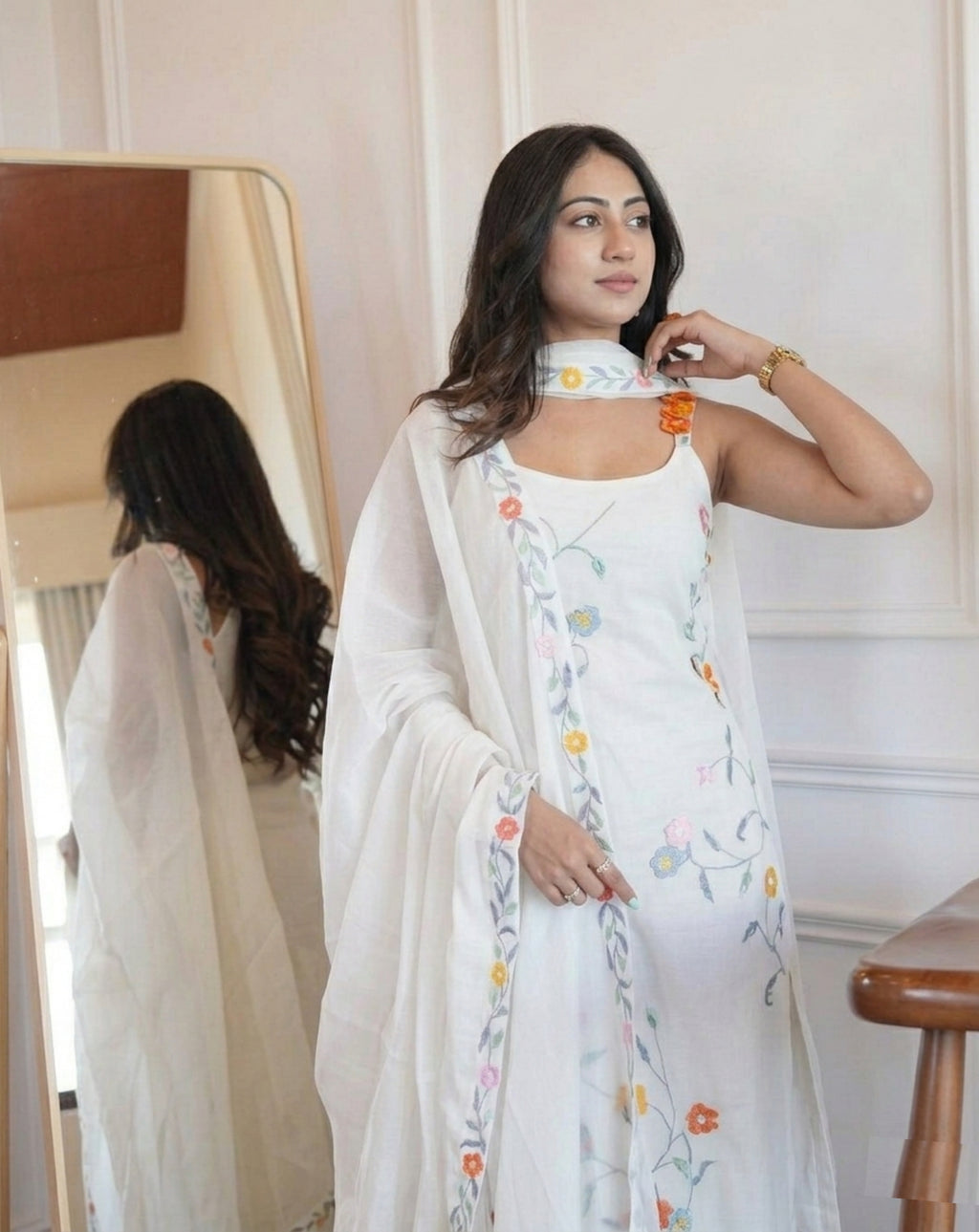 White Embroidered Cotton Kurta & Pant | Premium Cotton Kurta Set