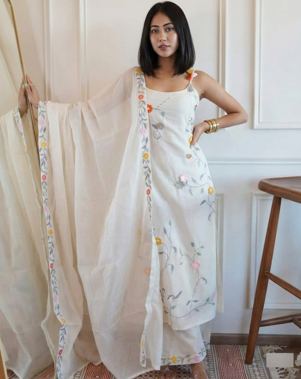 White Embroidered Cotton Kurta & Pant | Premium Cotton Kurta Set