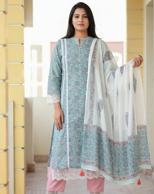 Beautiful Pakistani A-line Rayon Cotton | 3 Piece Suit Set