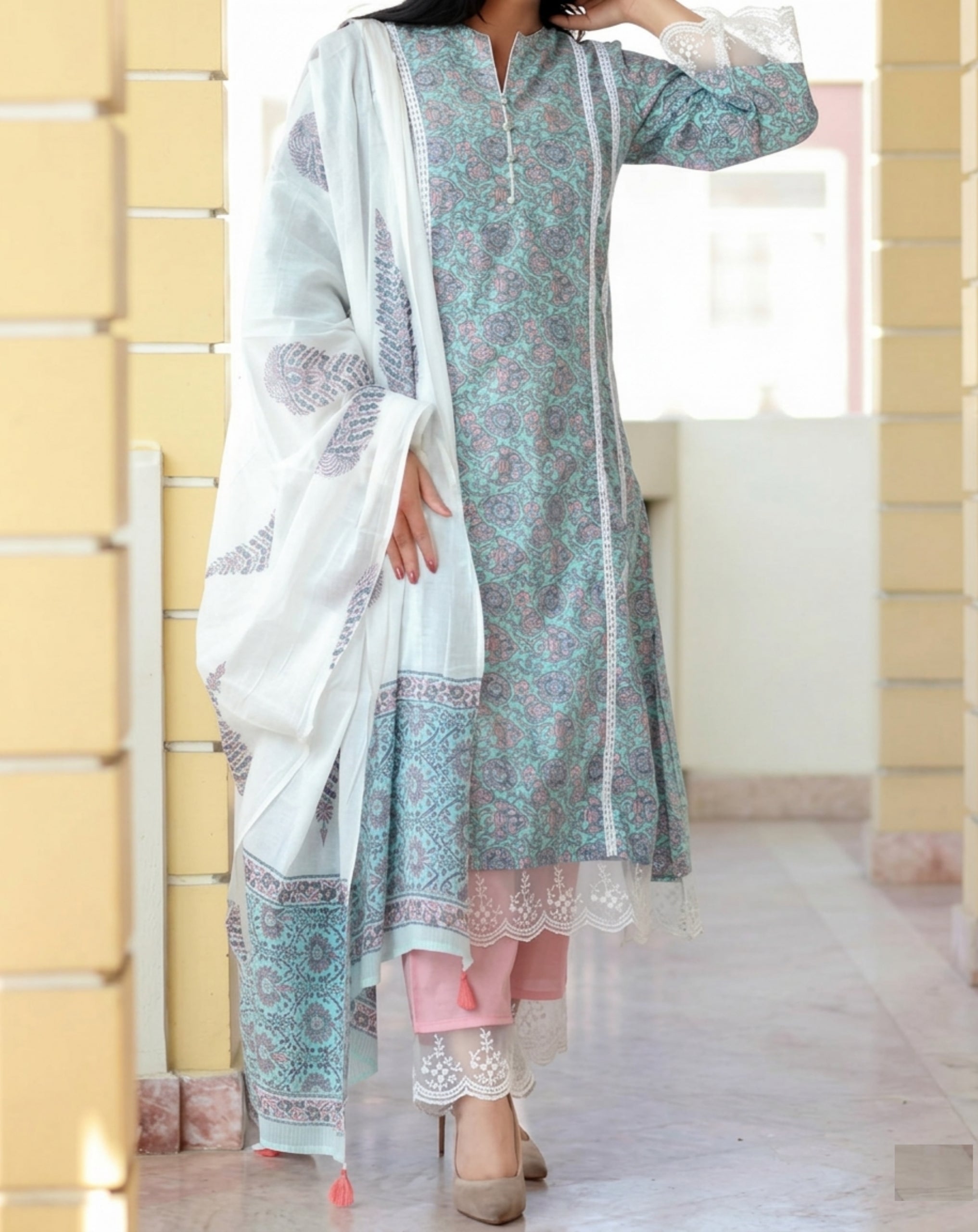 Beautiful Pakistani A-line Rayon Cotton | 3 Piece Suit Set