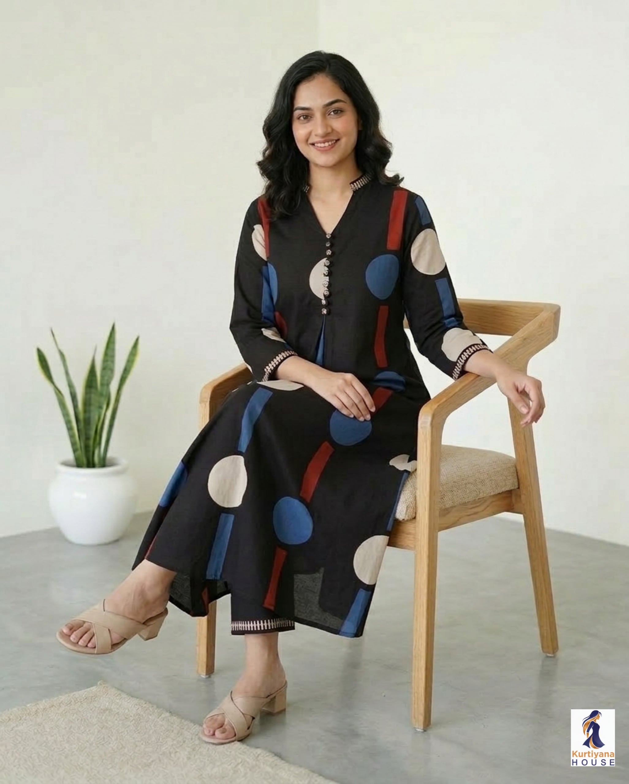 Black Polka Dot Co-Ord Set for Women | Kurta and Pant Set