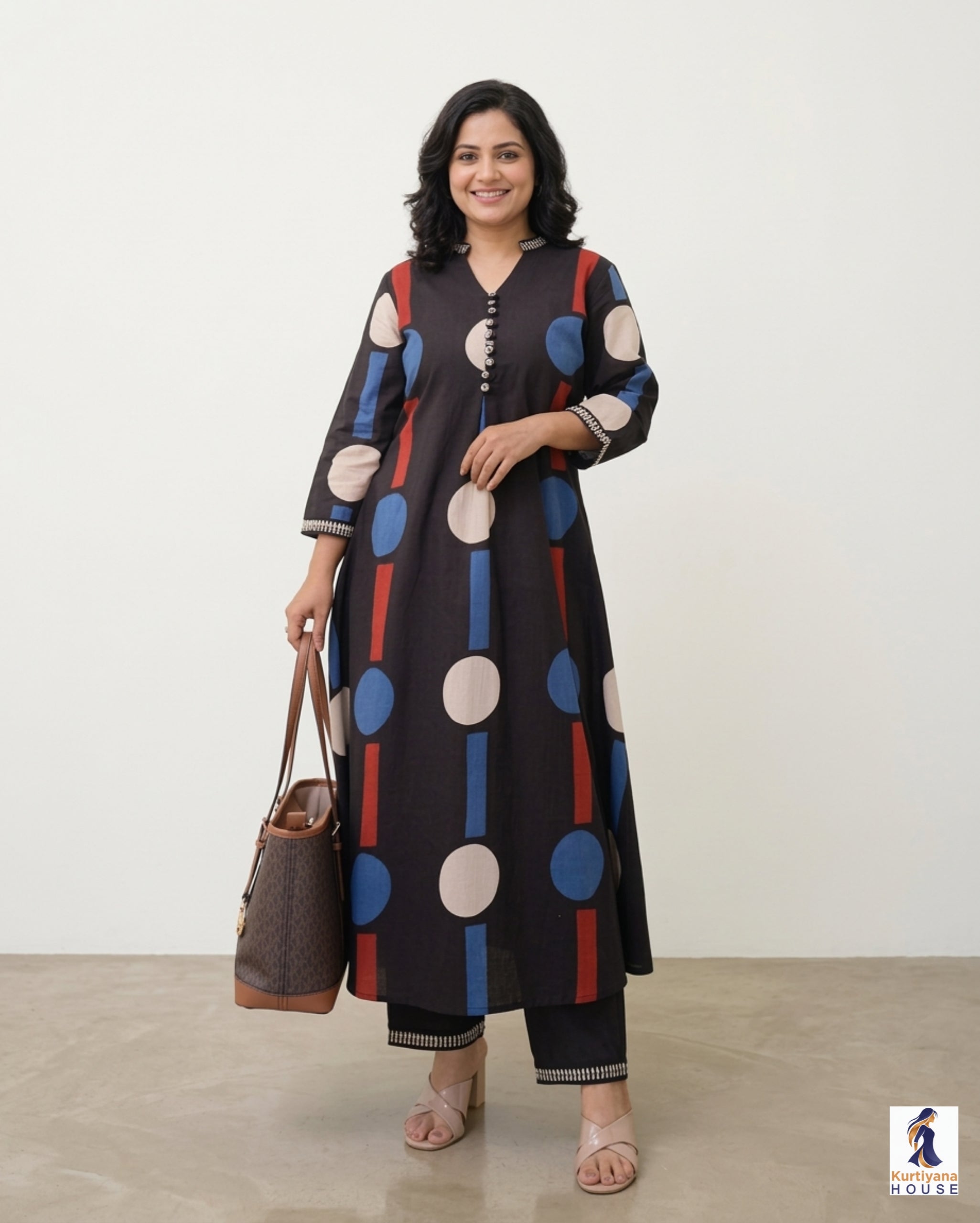 Black Polka Dot Co-Ord Set for Women | Kurta and Pant Set