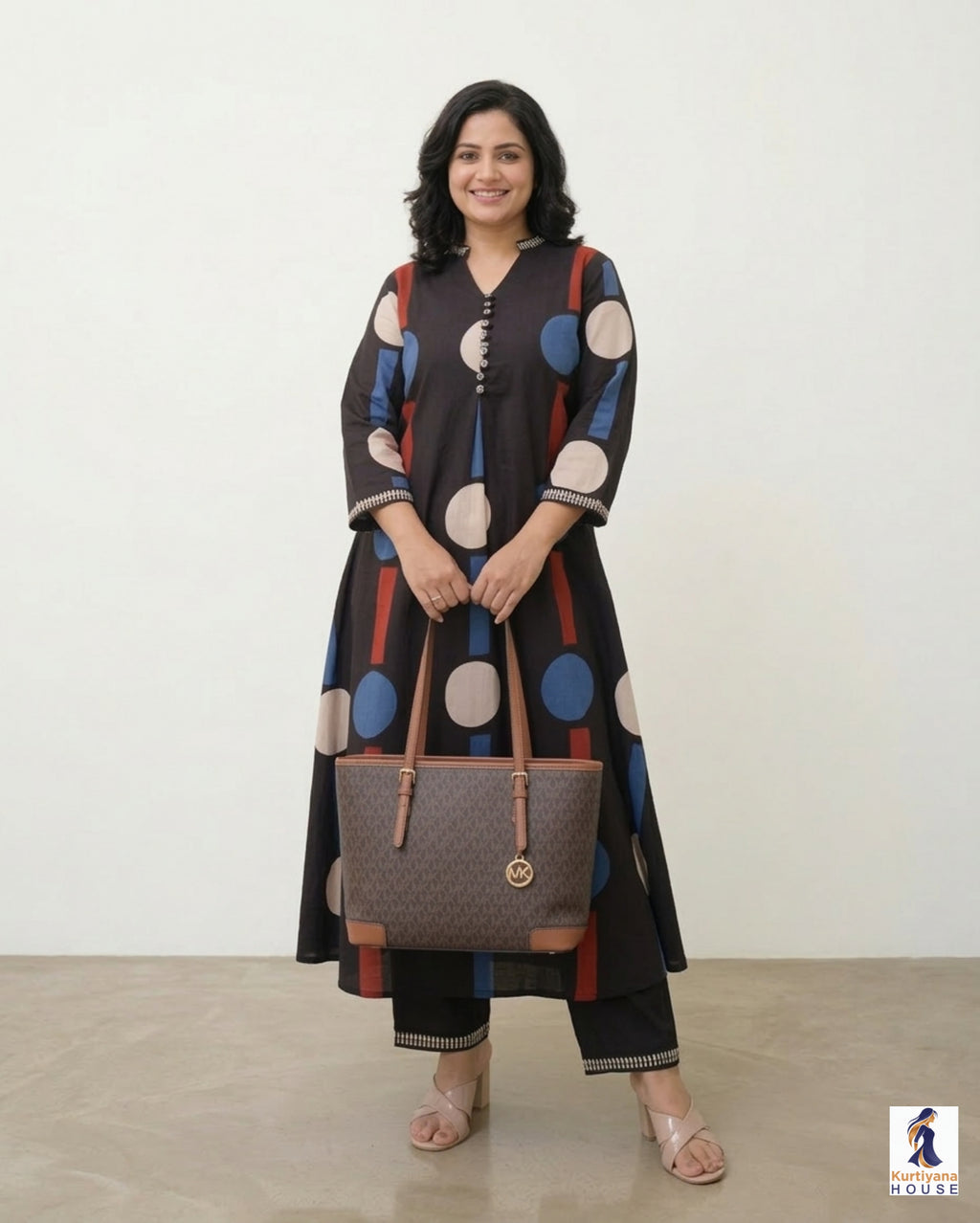 Black Polka Dot Co-Ord Set for Women | Kurta and Pant Set