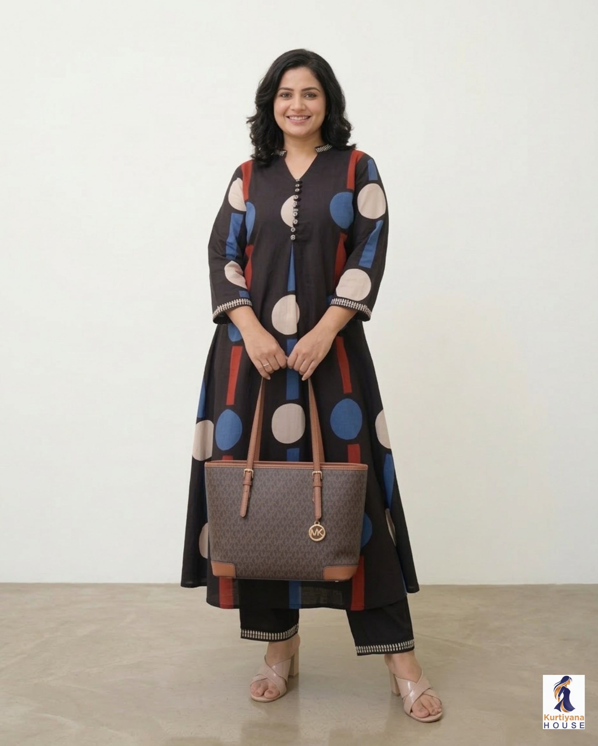 Black Polka Dot Co-Ord Set for Women | Kurta and Pant Set