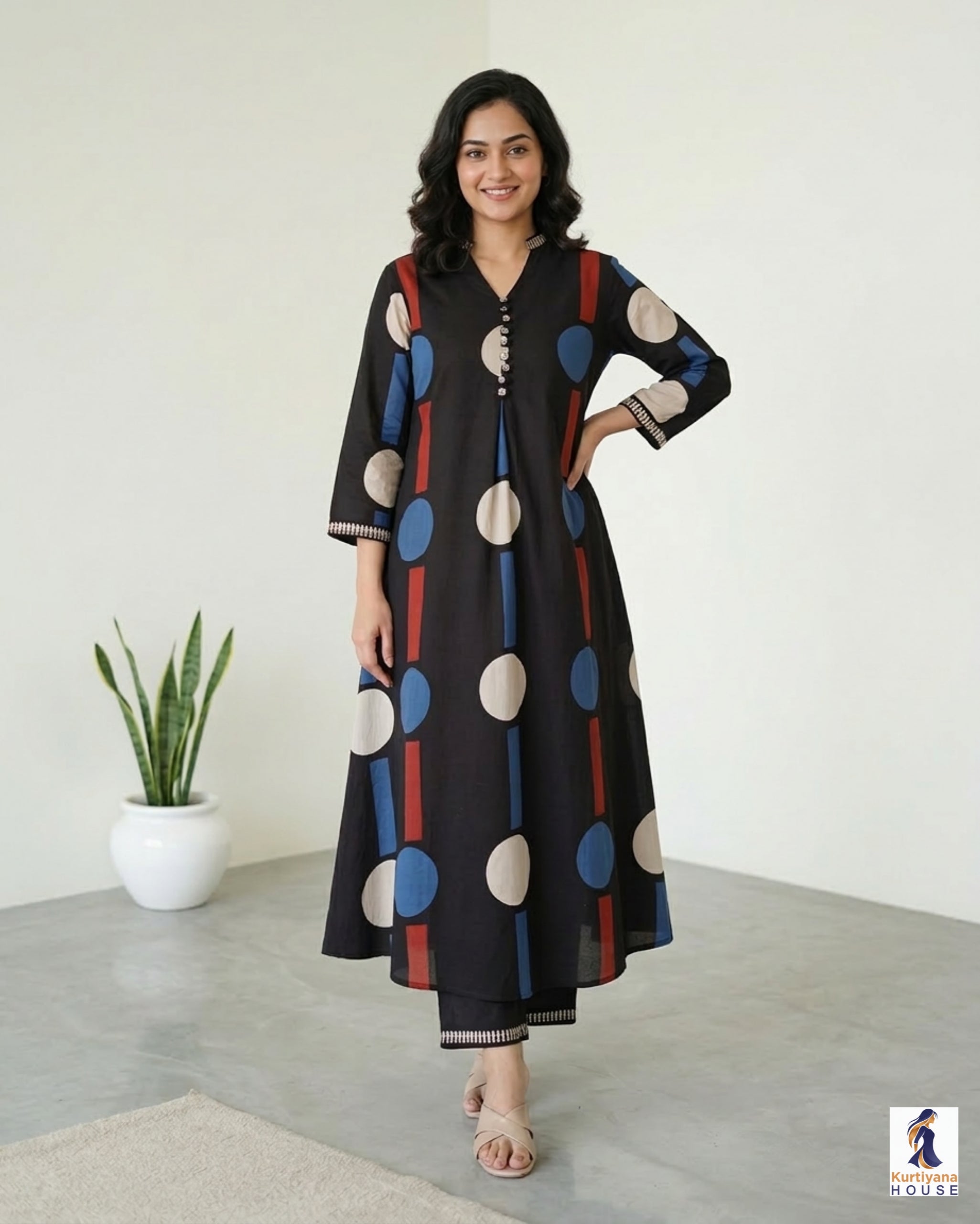 Black Polka Dot Co-Ord Set for Women | Kurta and Pant Set