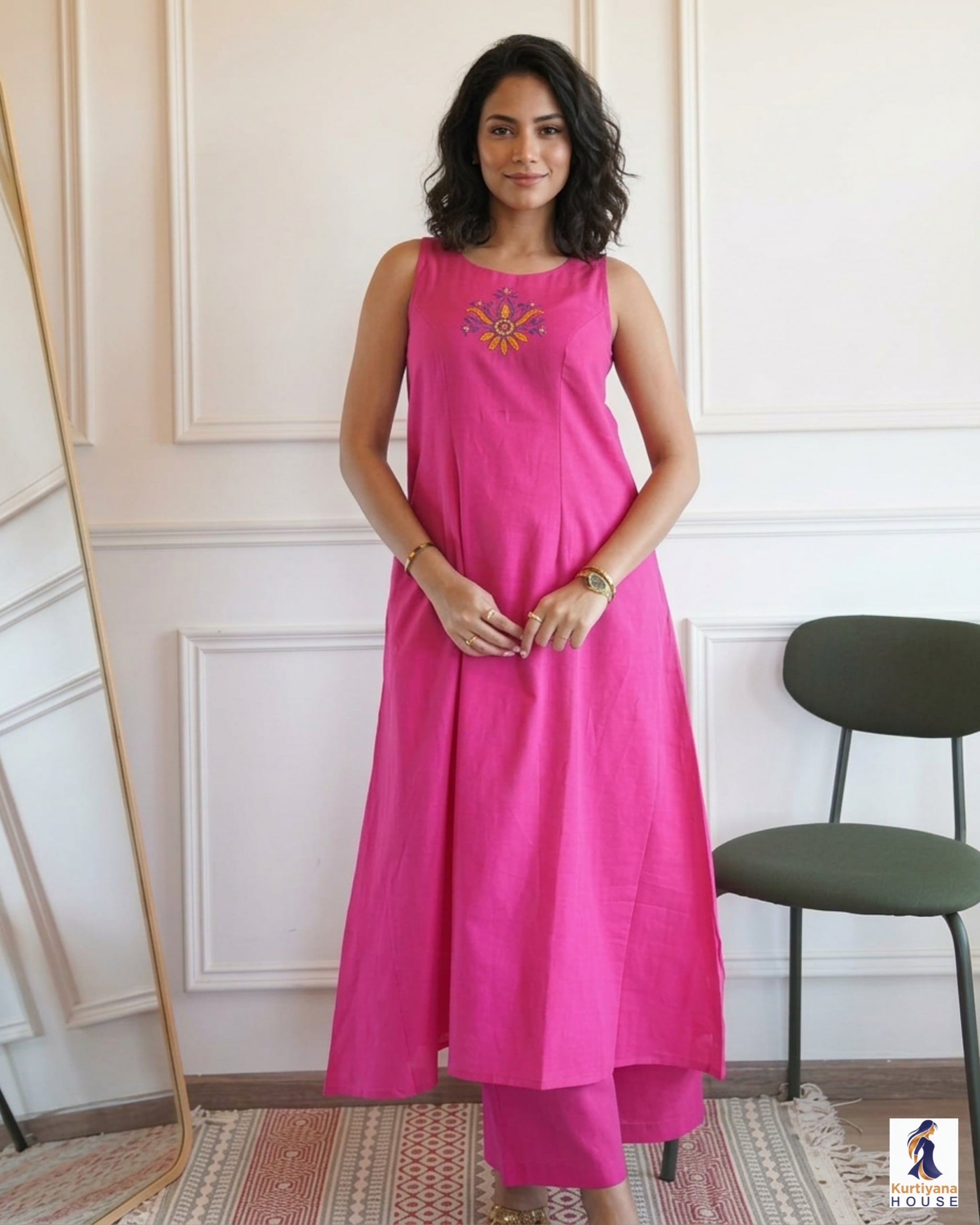 Solid Rayon Slub Jaipuri A-Line Kurta | Kurta and Pant Wet for Women