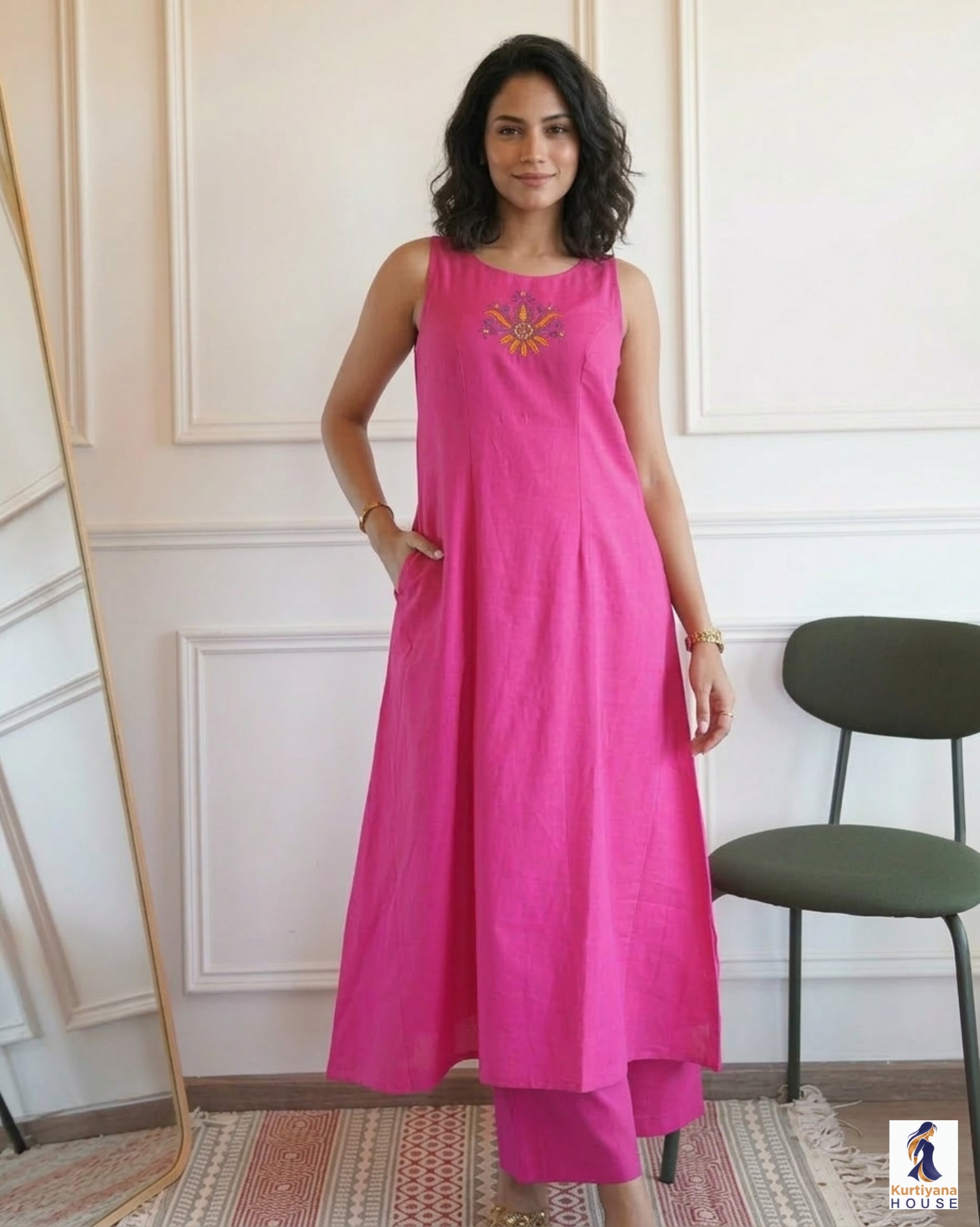 Solid Rayon Slub Jaipuri A-Line Kurta | Kurta and Pant Wet for Women