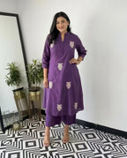 Beautiful Embroidered Cotton Kurti Pant Set for Women | Kurta and Pant Set