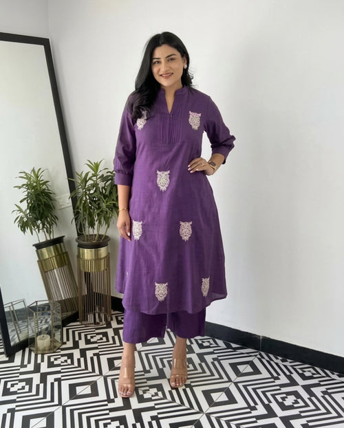 Beautiful Embroidered Cotton Kurti Pant Set for Women | Kurta and Pant Set