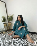 Beautiful Embroidered Cotton Kurti Pant Set for Women | Kurta and Pant Set
