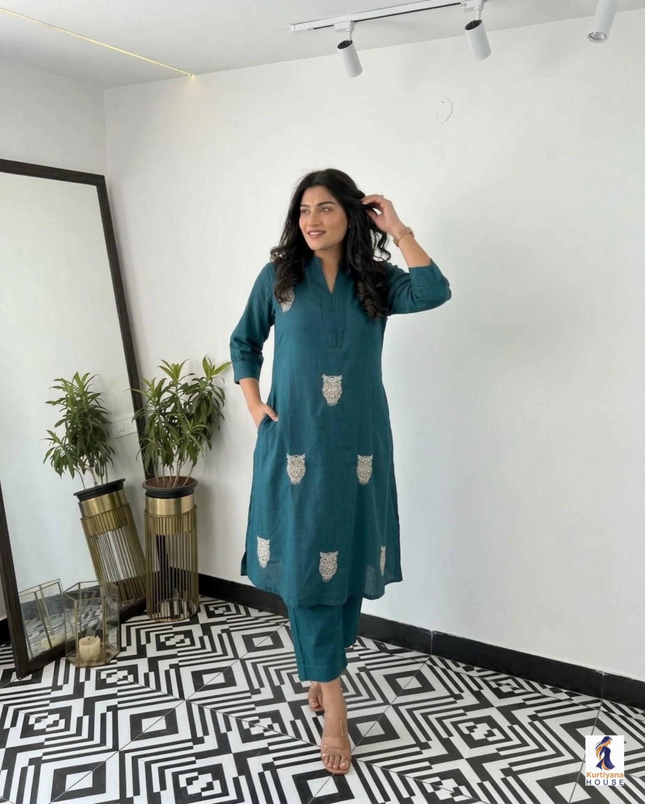 Beautiful Embroidered Cotton Kurti Pant Set for Women | Kurta and Pant Set