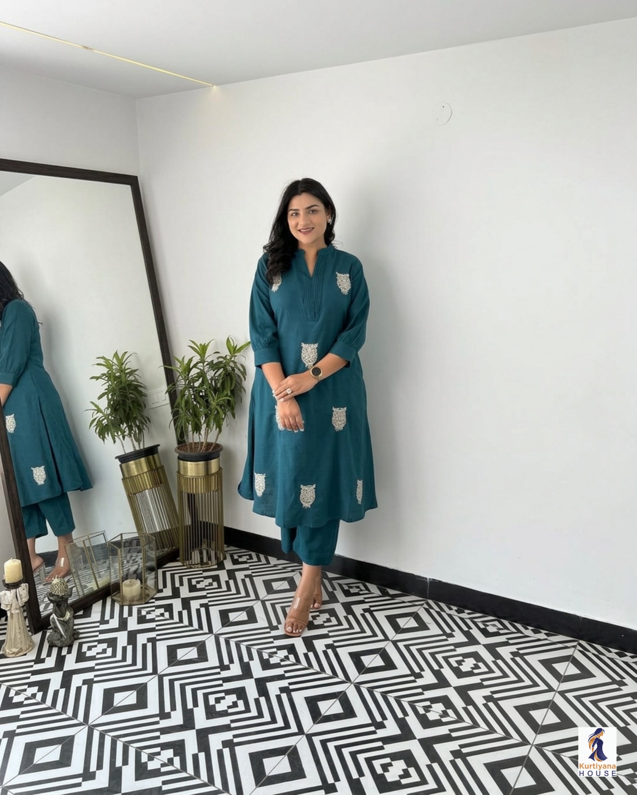 Beautiful Embroidered Cotton Kurti Pant Set for Women | Kurta and Pant Set