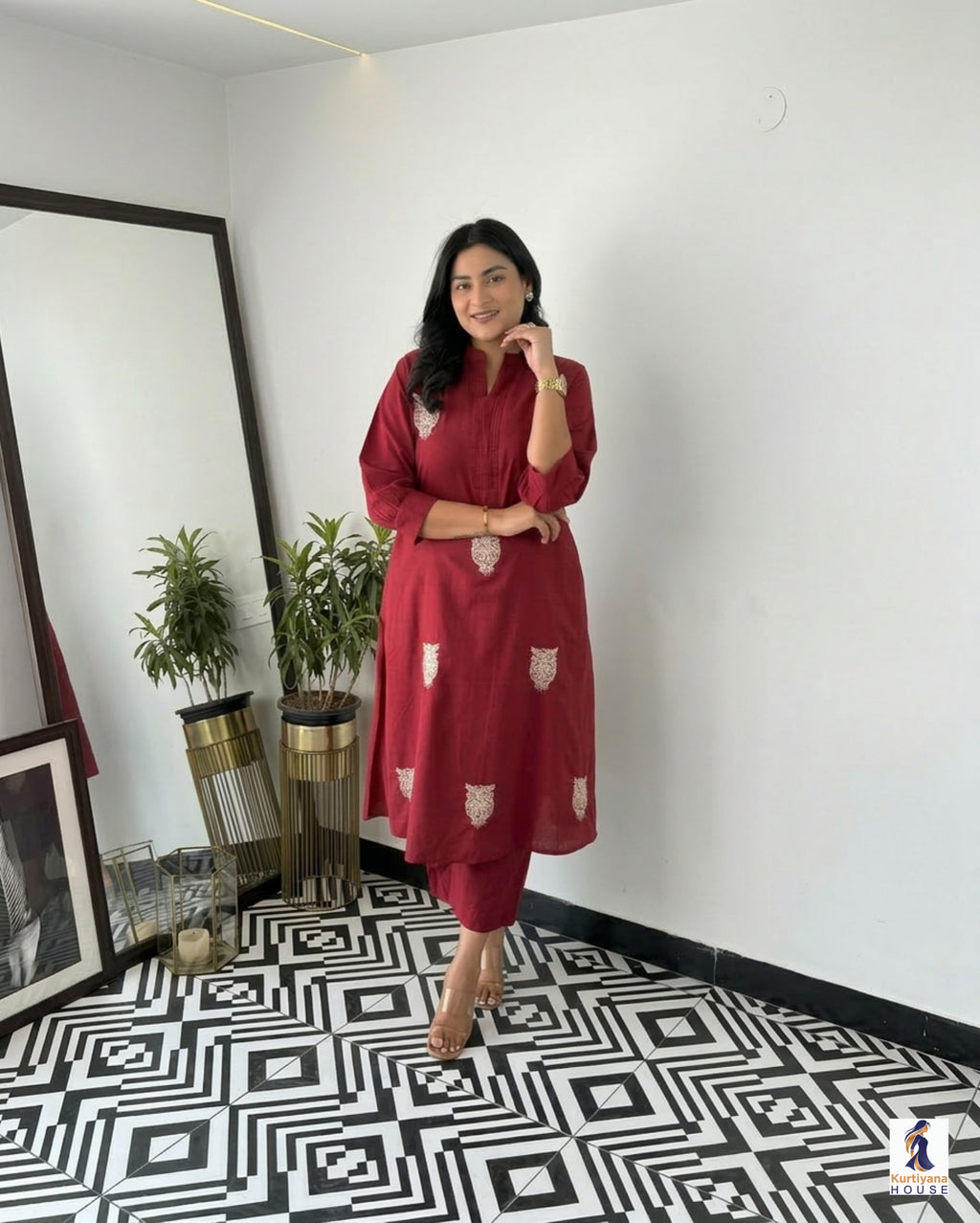 Beautiful Embroidered Cotton Kurti Pant Set for Women | Kurta and Pant Set