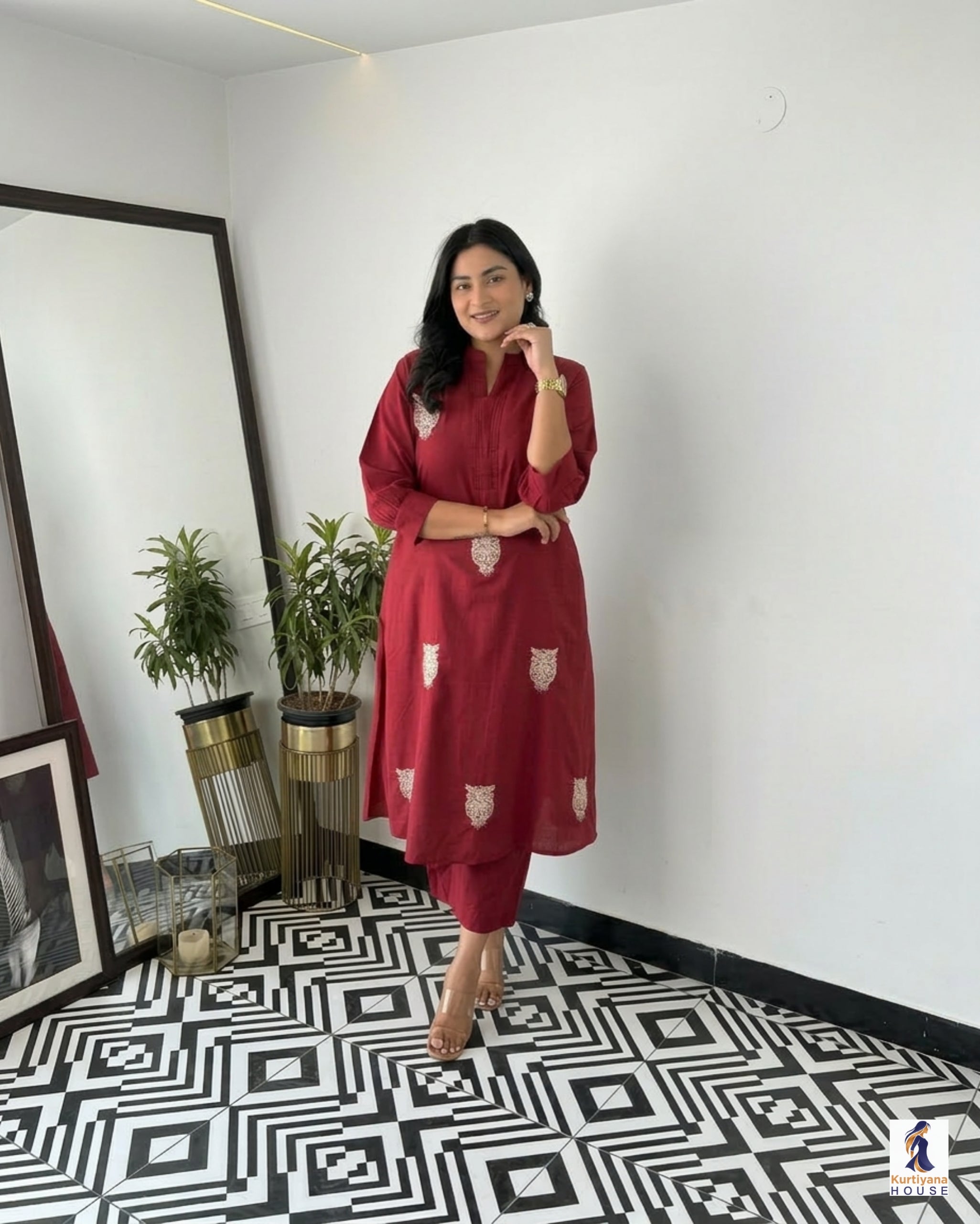 Beautiful Embroidered Cotton Kurti Pant Set for Women | Kurta and Pant Set
