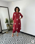 Beautiful Embroidered Cotton Kurti Pant Set for Women | Kurta and Pant Set