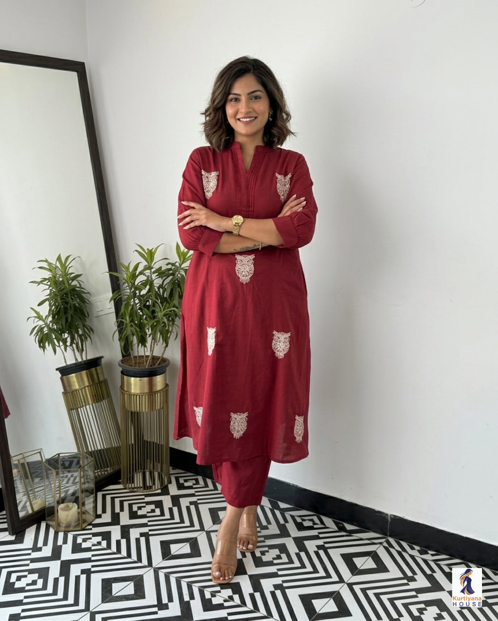 Beautiful Embroidered Cotton Kurti Pant Set for Women | Kurta and Pant Set
